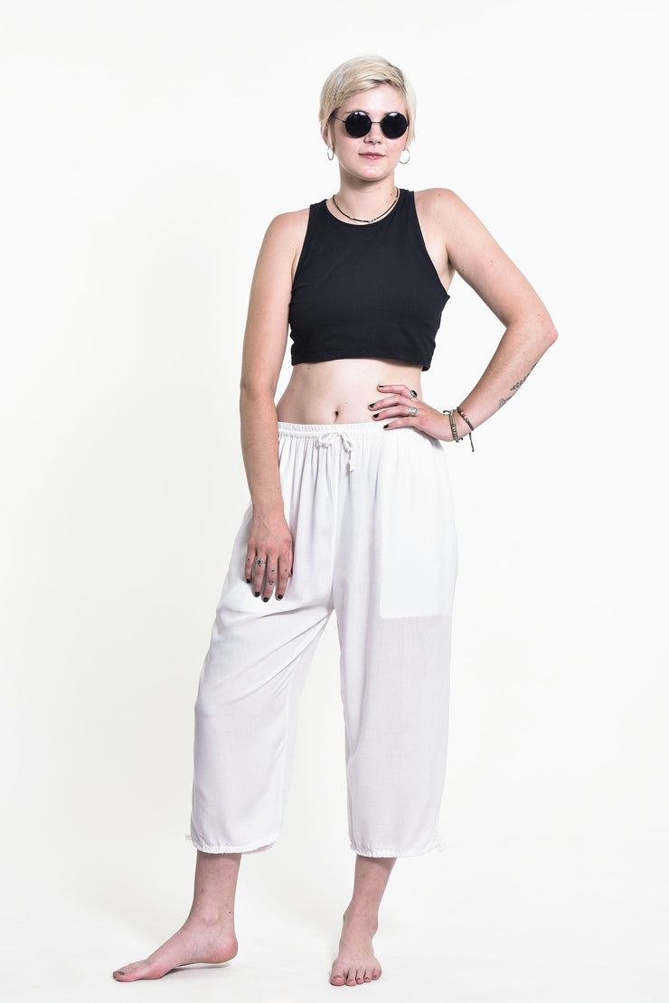 Women's Drawstring Yoga Massage Cropped Pants in White