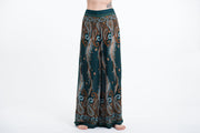 Paisley Feathers Palazzo Style Harem Pants in Green