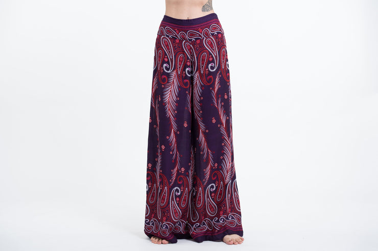 Paisley Feathers Palazzo Style Harem Pants in Purple