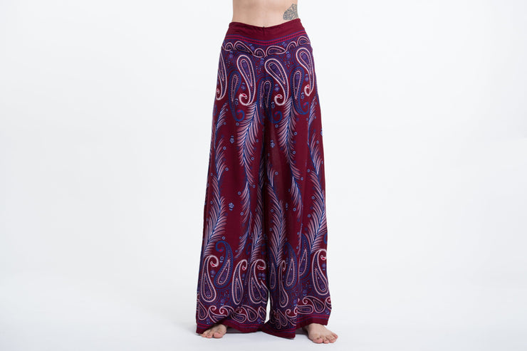 Paisley Feathers Palazzo Style Harem Pants in Red