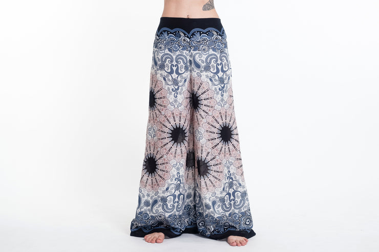 Paisley Mandalas Palazzo Style Harem Pants in Silver Gray