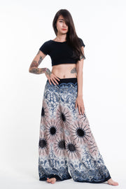 Paisley Mandalas Palazzo Style Harem Pants in Silver Gray