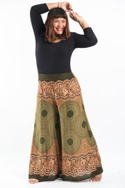 Plus Size Geometric Mandalas Palazzo Style Harem Pants in Olive