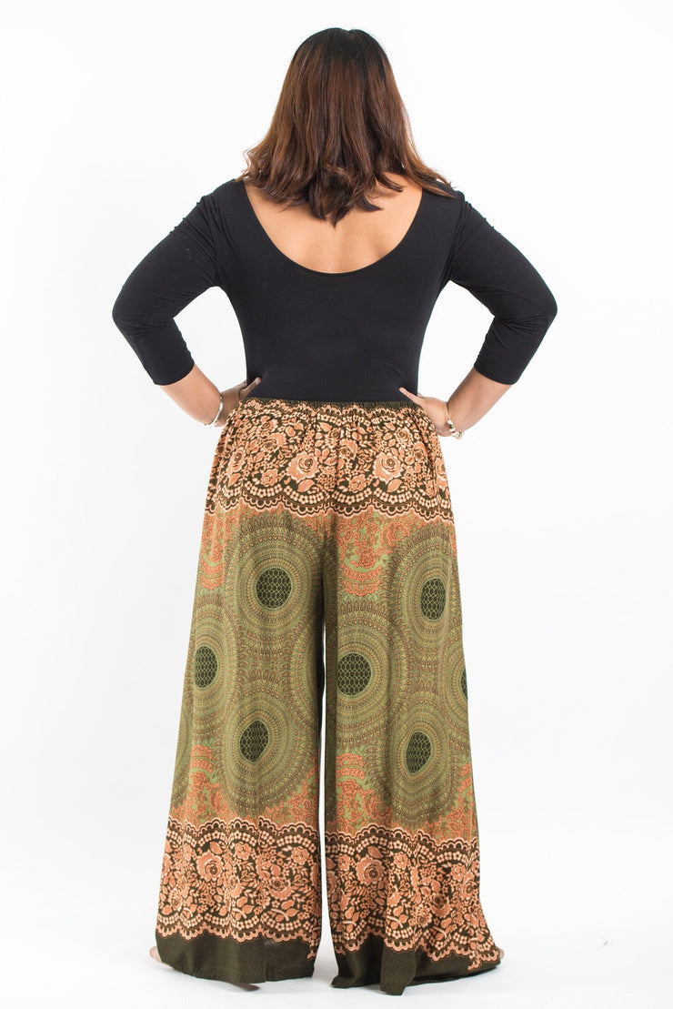 Plus Size Geometric Mandalas Palazzo Style Harem Pants in Olive