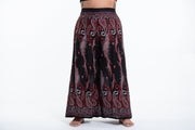 Plus Size Paisley Feathers Palazzo Style Harem Pants in Black