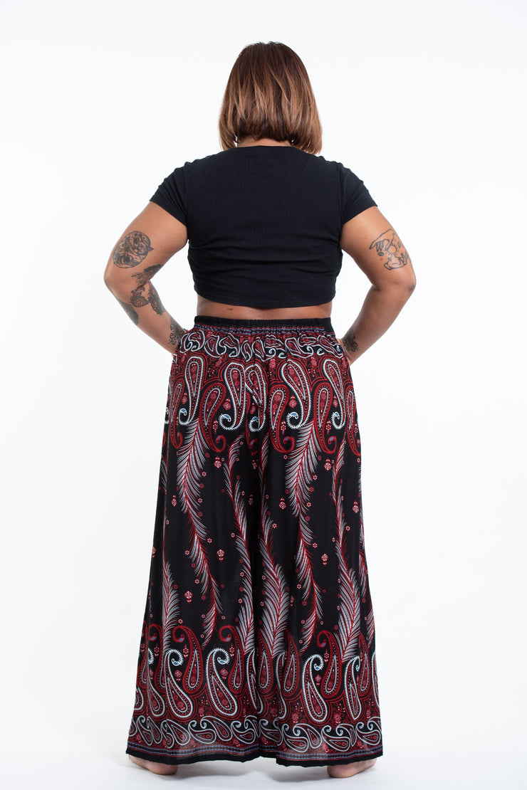 Plus Size Paisley Feathers Palazzo Style Harem Pants in Black