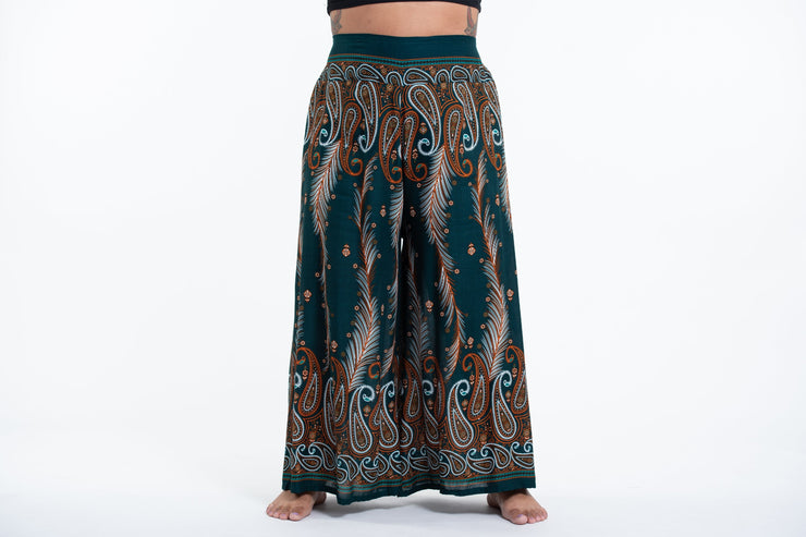 Plus Size Paisley Feathers Palazzo Style Harem Pants in Green