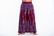 Plus Size Paisley Feathers Palazzo Style Harem Pants in Red