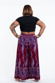 Plus Size Paisley Feathers Palazzo Style Harem Pants in Red