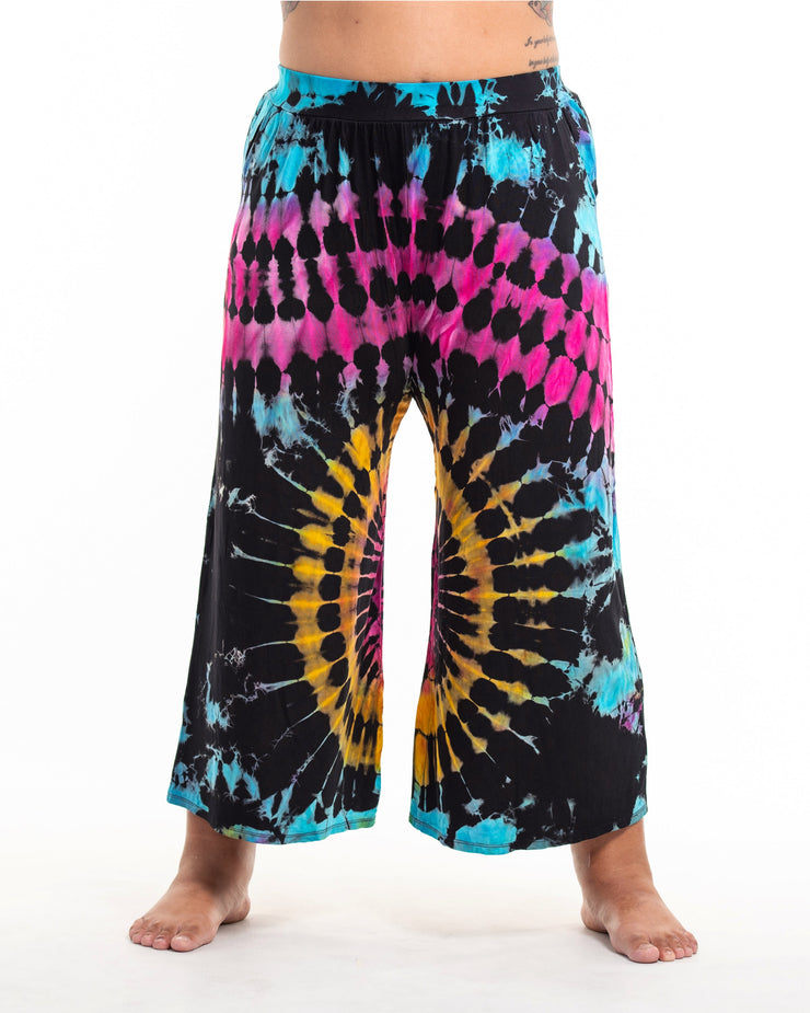 Plus Size Tie Dye Wide Leg Palazzo Harem Pants Cotton in Turquoise