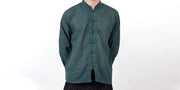 Mens Yoga Shirts Chinese Collared in Dark Teal