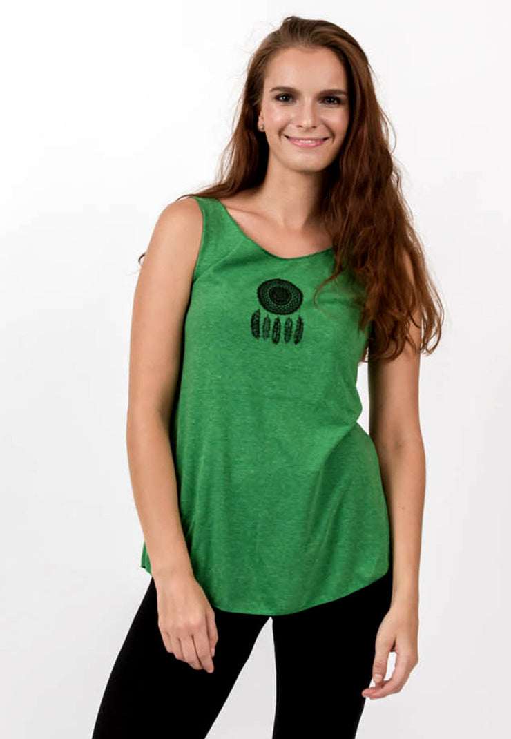 Loose Soft Vintage Style Women's Tank Tops Dream Catcher Green