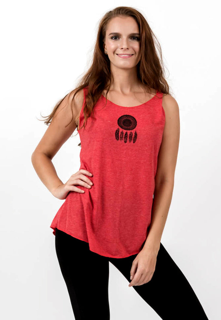 Loose Soft Vintage Style Women's Tank Tops Dream Catcher Red