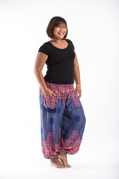 Plus Size Geometric Mandalas Women's Harem Pants in Blue