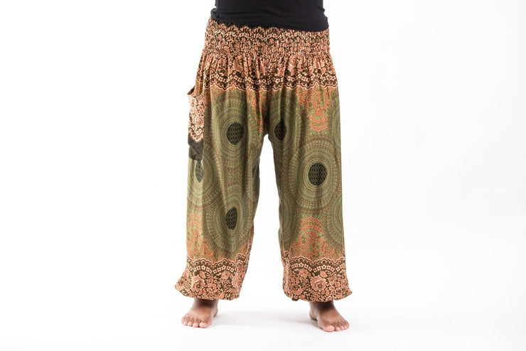 Plus Size Geometric Mandalas Women's Harem Pants in Olive