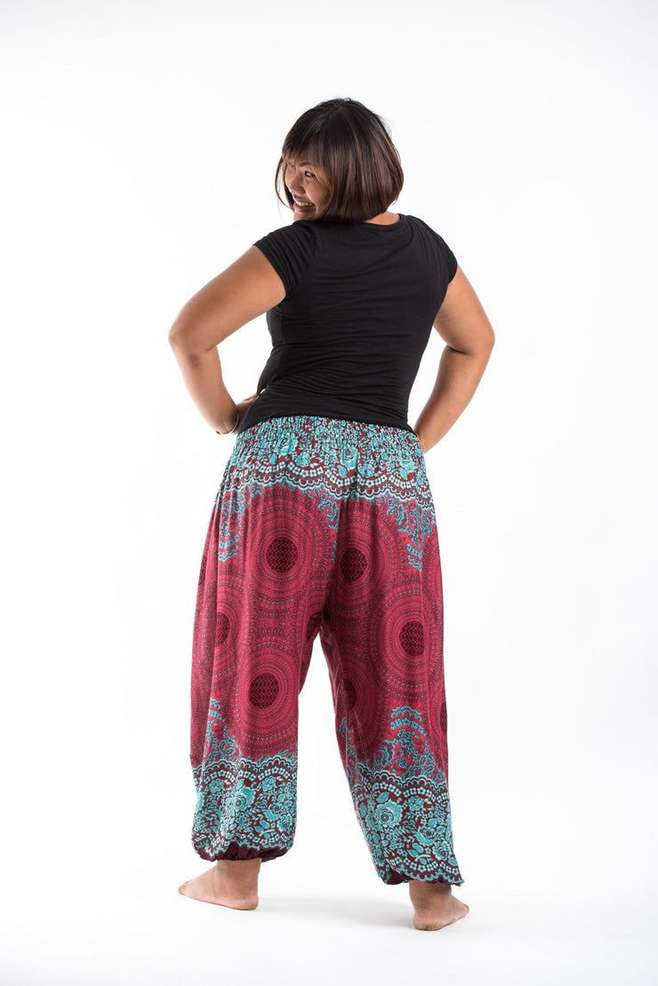 Plus Size Geometric Mandalas Women's Harem Pants in Red